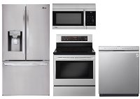 KIT LG 4 Piece Electric Kitchen Appliance Package with French Door Refrigerator - Stainless Steel