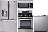 KIT LG 4 Piece Gas Kitchen Appliance Package with French Door Refrigerator - Stainless Steel