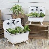 13 Inch Distressed White Metal Wash Bin Planter