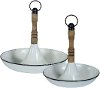 9 Inch White and Brown Metal Round Tray