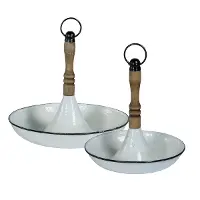 9 Inch White and Brown Metal Round Tray