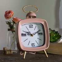 Pink Retro Metal Tabletop Clock