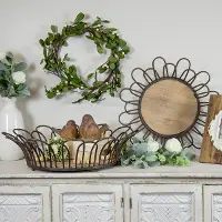 Round 18 Inch Brown Wood and Metal Tray