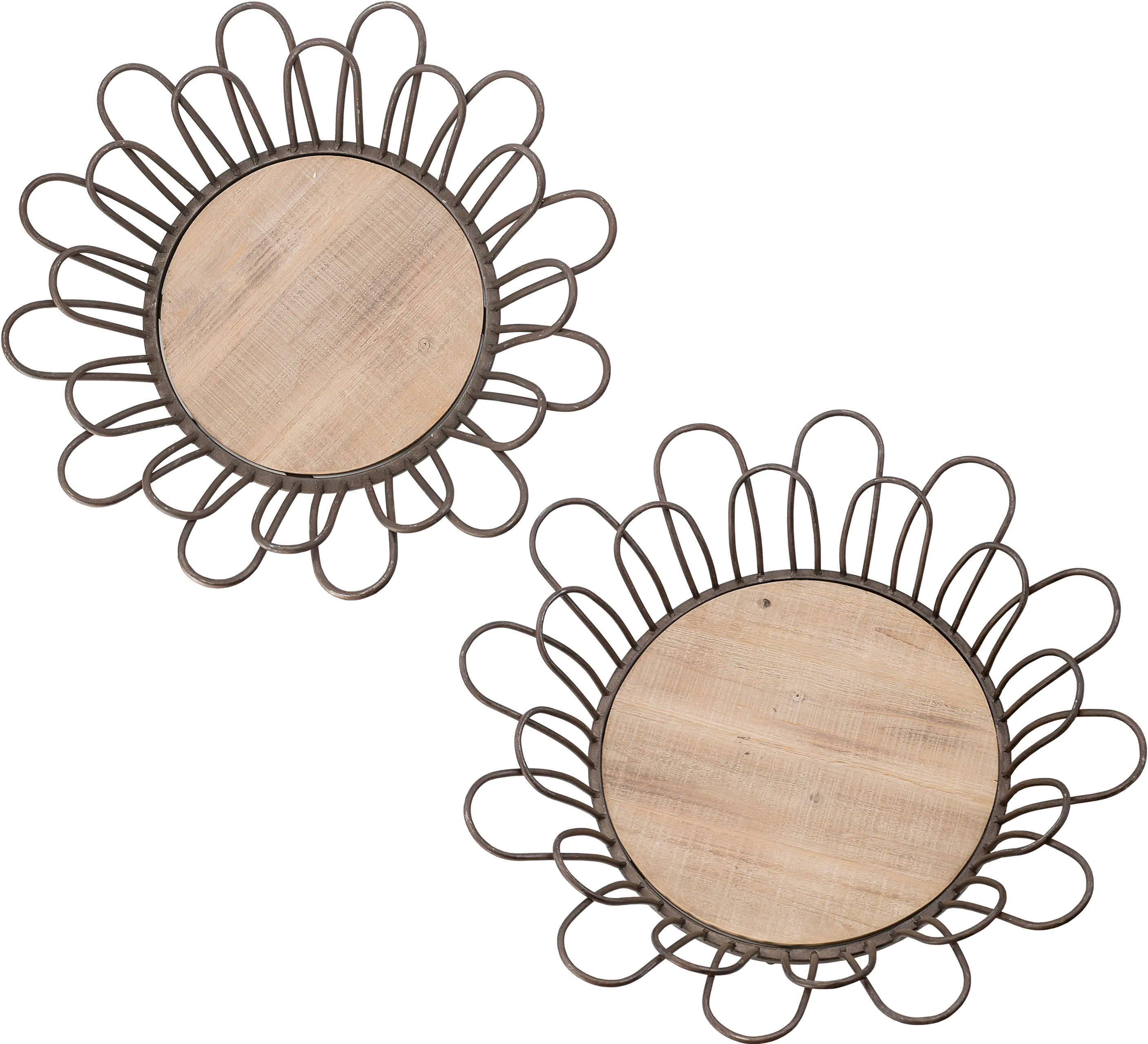 Round 18 Inch Brown Wood and Metal Tray-2