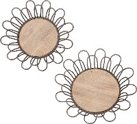 Round 18 Inch Brown Wood and Metal Tray-2
