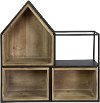 Black Metal and Wood Cubby Wall Shelf
