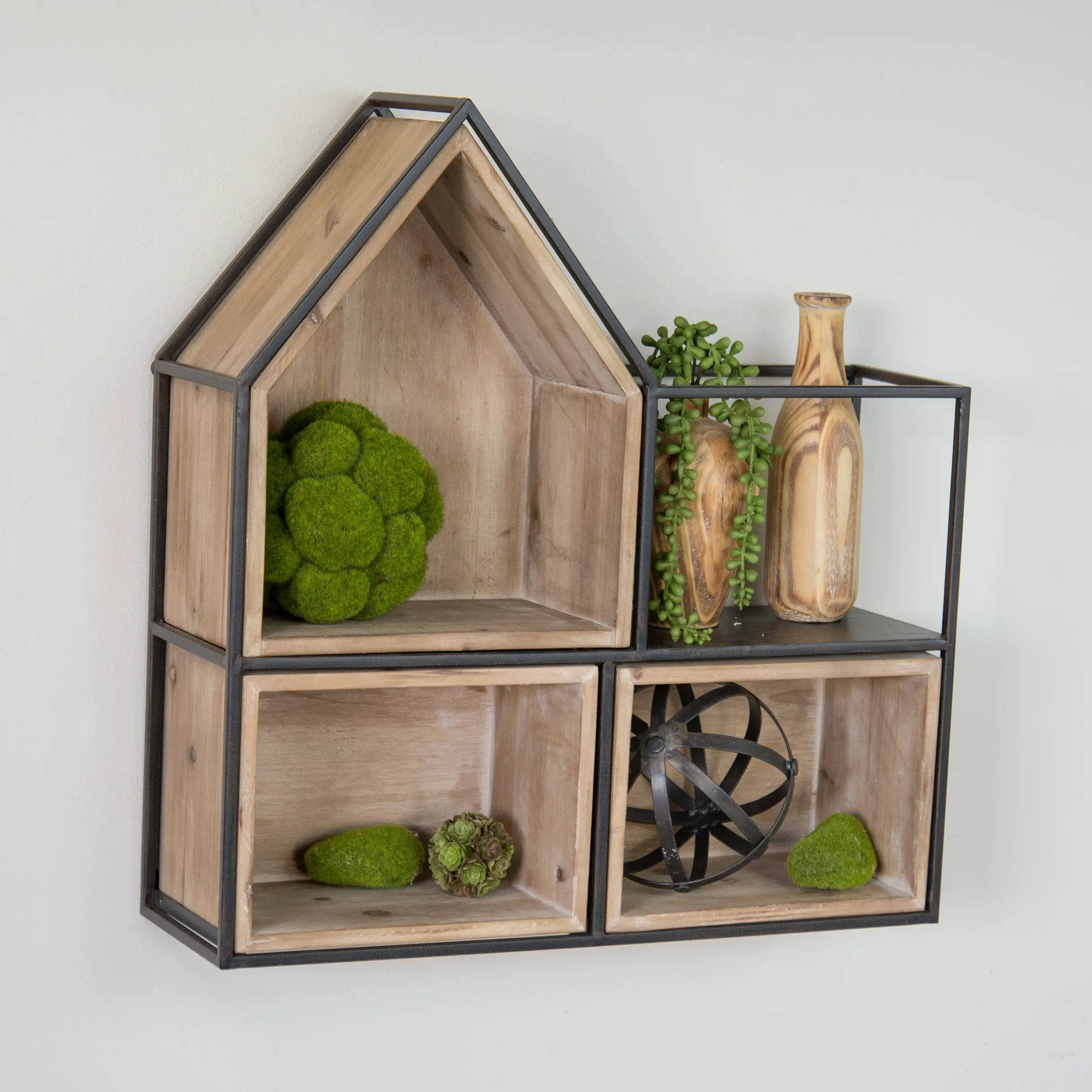 Black Metal and Wood Cubby Wall Shelf-2