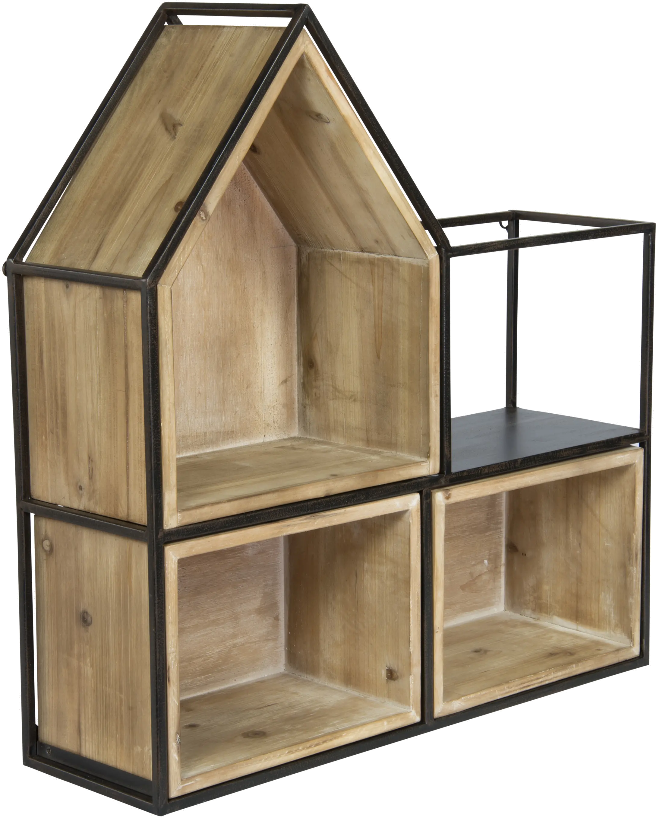 Black Metal and Wood Cubby Wall Shelf-3