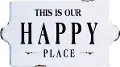 Distressed White and Black Happy Place Metal Wall Sign