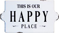 Distressed White and Black Happy Place Metal Wall Sign