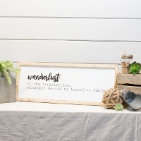 White and Black Wanderlust Sign with Natural Wood Frame-2
