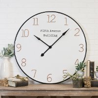 Rose Gold, White and Black Round Metal Wall Clock