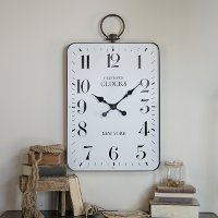 White and Black Rectangular Metal Wall Clock