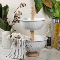 Brown Wood and White Metal 2 Tiered Stand-2