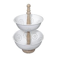 Brown Wood and White Metal 2 Tiered Stand-3