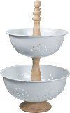 Clearance Brown Wood and White Metal 2 Tiered Stand