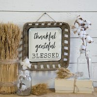 Brown, White and Black Thankful Wood and Metal Sign