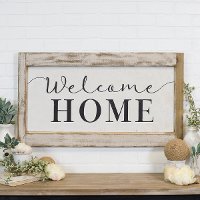 Distressed White and Black Welcome Home Wooden Sign