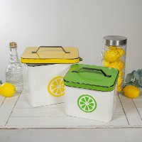 7 Inch Yellow and White Metal Lemonade Canister with Lid-2