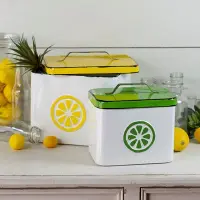 6 Inch Green and White Metal Lemonade Canister with Lid
