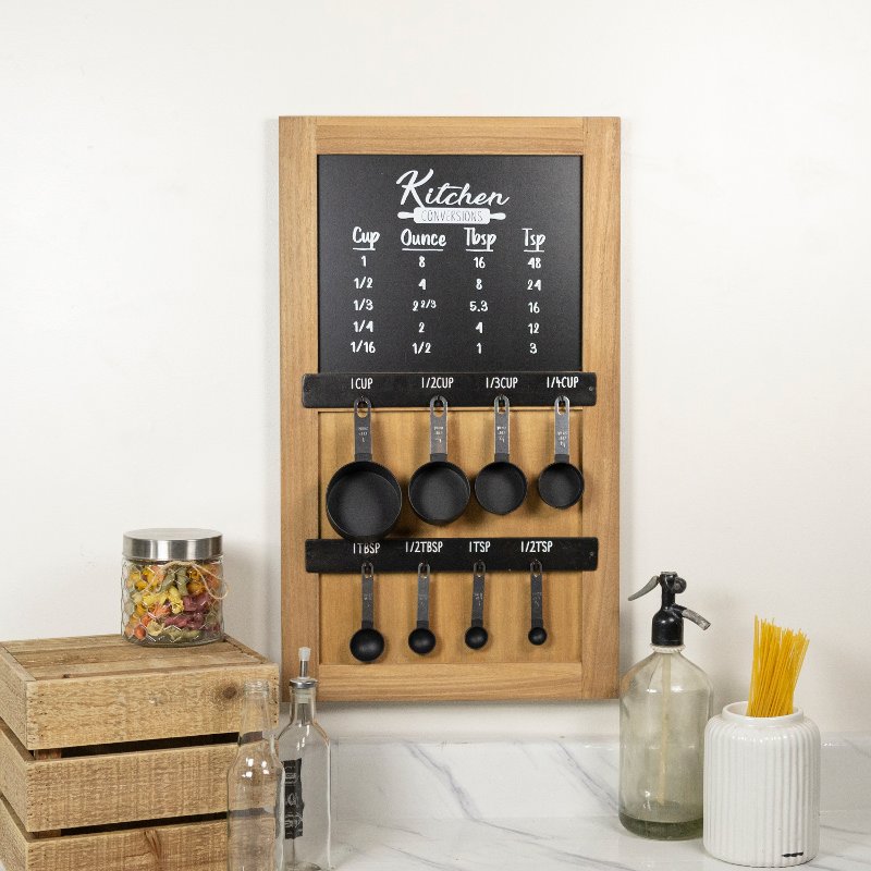 Wooden Black And White Kitchen Conversion Chart With Spoons