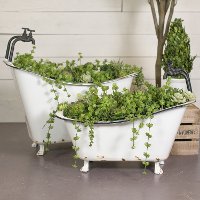 27 Inch White and Black Metal Tub Planter