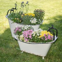 27 Inch White and Black Metal Tub Planter-2