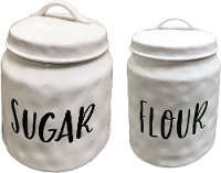 17 Inch Cream Flour Ceramic Lidded Canister with Black Lettering