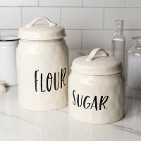17 Inch Cream Flour Ceramic Lidded Canister with Black Lettering-2