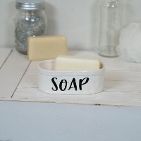 White and Black Ceramic Oval Soap Dish