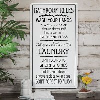 White and Black Bathroom Rules Rectangle Metal Sign