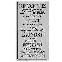 White and Black Bathroom Rules Rectangle Metal Sign-2