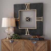 Textured Black Concrete Square Wall Clock with Gold Accents - Mudita