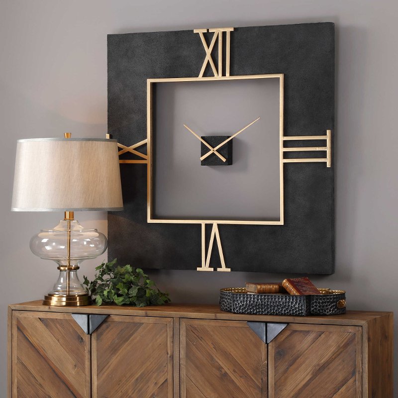 Textured Black Concrete Square Wall Clock With Gold Accents Mudita Rc Willey Furniture - Square Wall Clock Images Textured Black Concrete Square Wall Clock With Gold Accents Mudita Rc Willey Furniture - Square Wall Clock Images