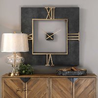 Textured Black Concrete Square Wall Clock with Gold Accents - Mudita-2