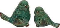 4 Inch Distressed Blue Green Ceramic Fat Bird Sculpture