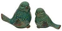 3 Inch Distressed Blue Green Ceramic Fat Bird Sculpture