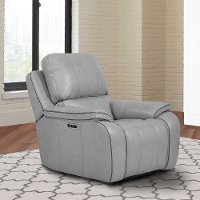 Mist Light Gray Leather-Match Power Recliner - Potter-2