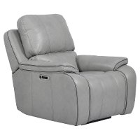 Mist Light Gray Leather-Match Power Recliner - Potter-3