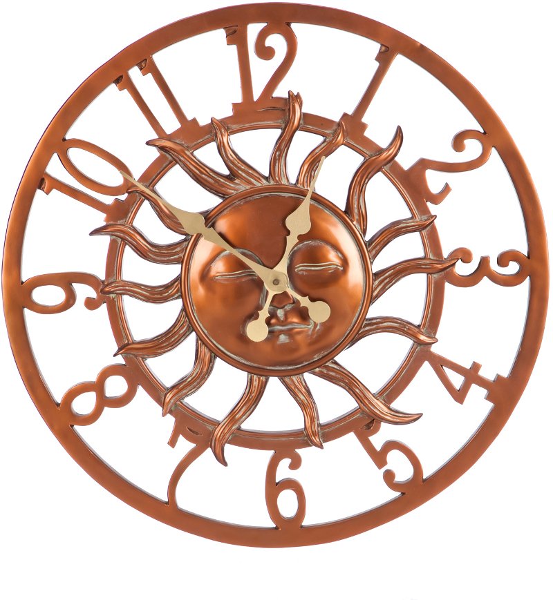 Copper Sun Face Outdoor Wall Clock