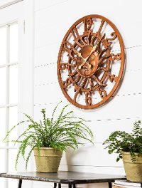 Copper Sun Face Outdoor Wall Clock-3