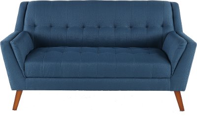 Mid-Century Modern Navy Blue Loveseat - Celeste