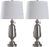 Clearance Brushed Steel Pair of Table Lamps with Pull Chains