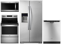 KIT Whirlpool 4 Piece Electric Kitchen Appliance Package with Counter Depth Side by Side Refrigerator - Stainless Steel