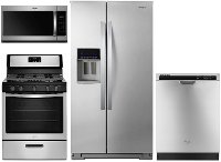 KIT Whirlpool 4 Piece Gas Kitchen Appliance Package with Counter Depth Side by Side Refrigerator - Stainless Steel
