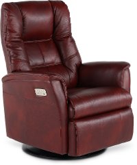 Burgundy Leather Large Swivel Glider Power Recliner - Boston