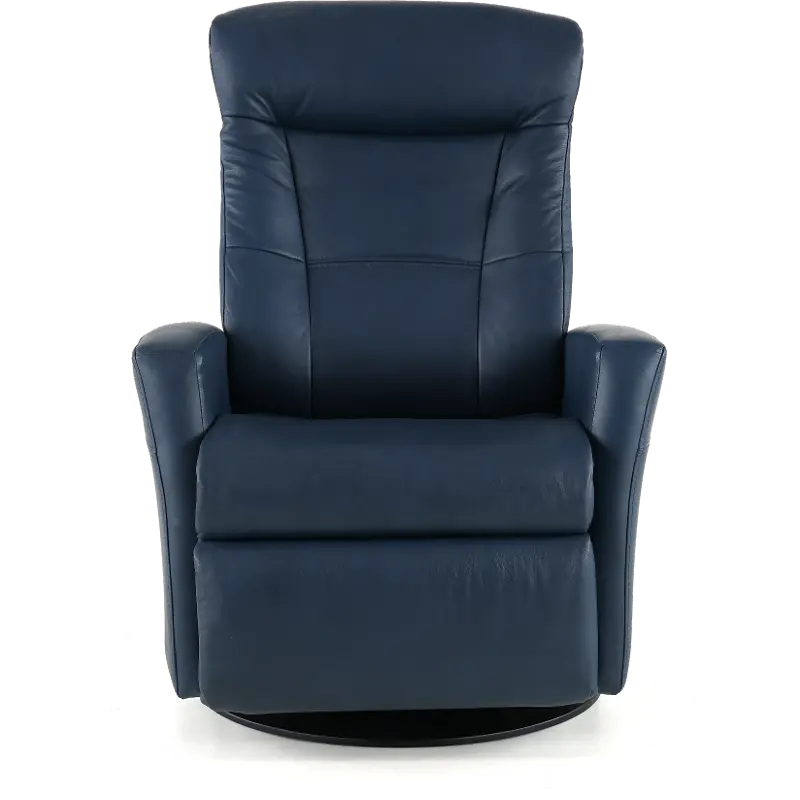 Grove Blue Large Leather Swivel Glider Power Recliner with Adjustable Headrest
