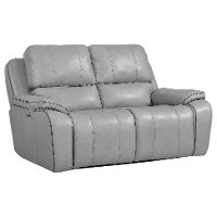 Mist Light Gray Leather-Match Power Reclining Loveseat - Potter-2