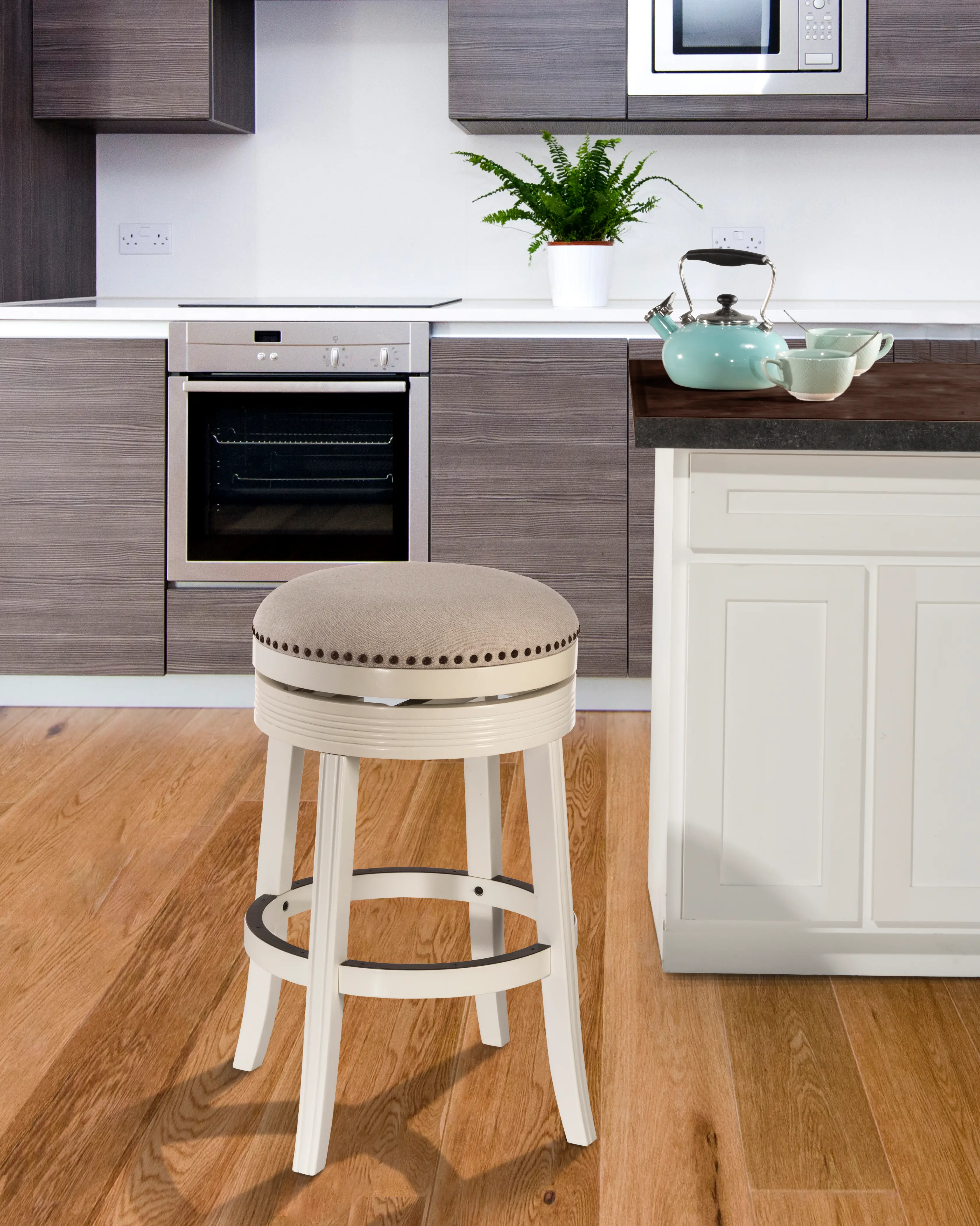 White 26 Inch Swivel Round Counter Height Stool-1