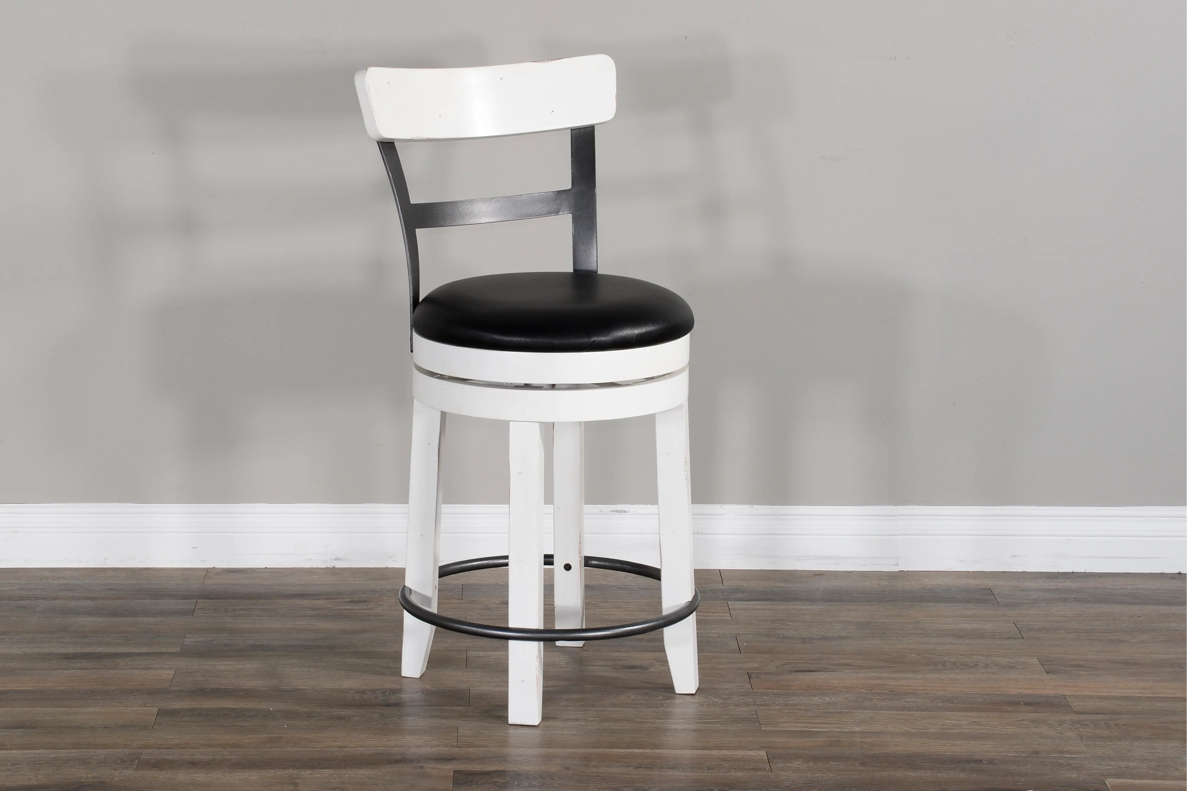Bourbon County French Country White Two Tone Swivel Counter Height Stool-2